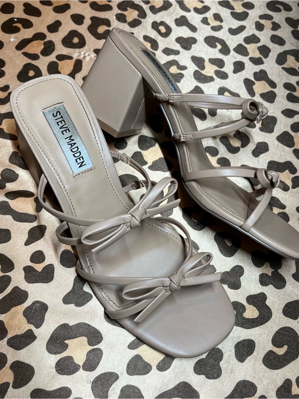 Steve Madden Taupe Knot-Strap Block Heel Sandals - Picture 2 of 2